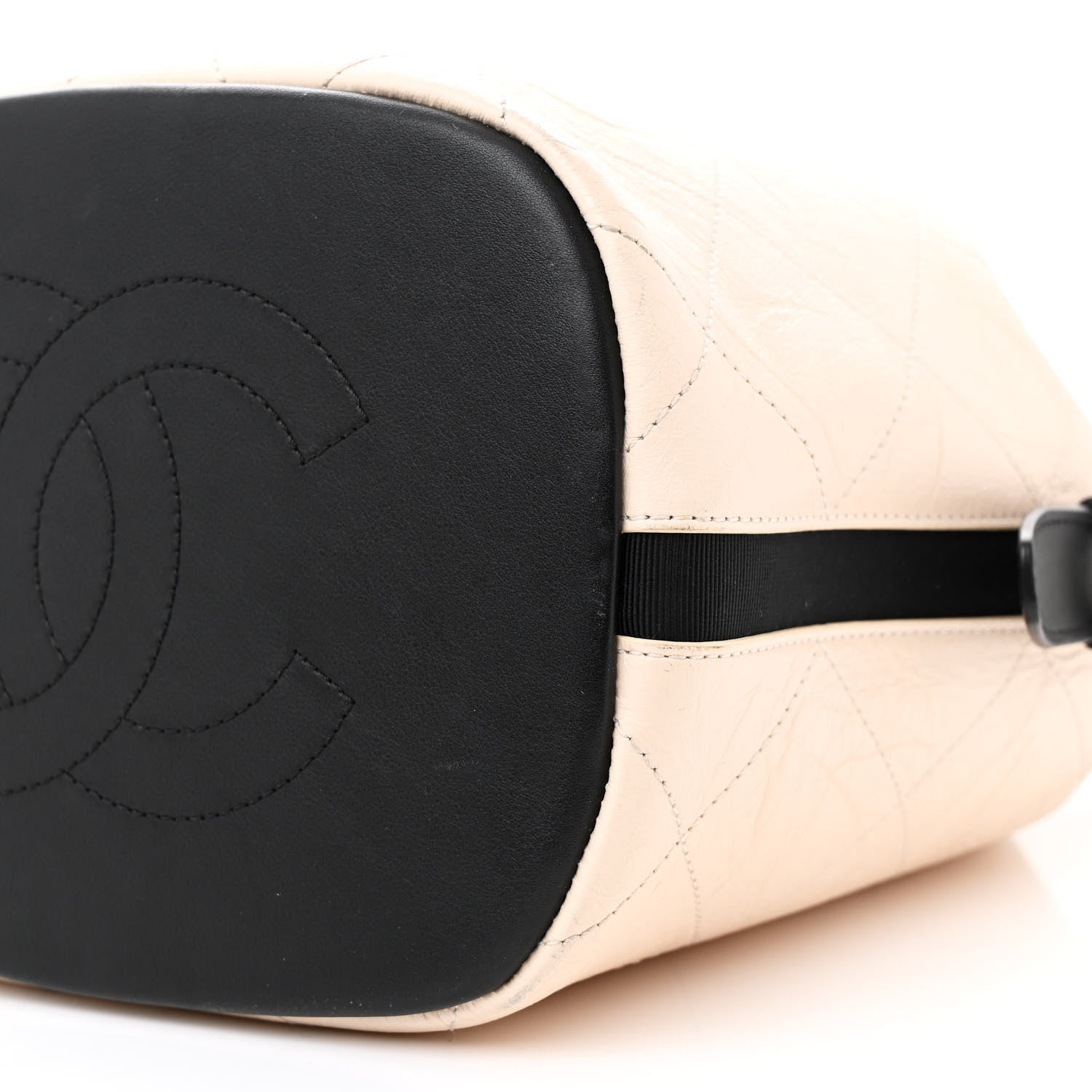 Chanel Aged Calfskin Quilted CC Chain Bucket Drawstring Bag Ivory Black 10 of 10