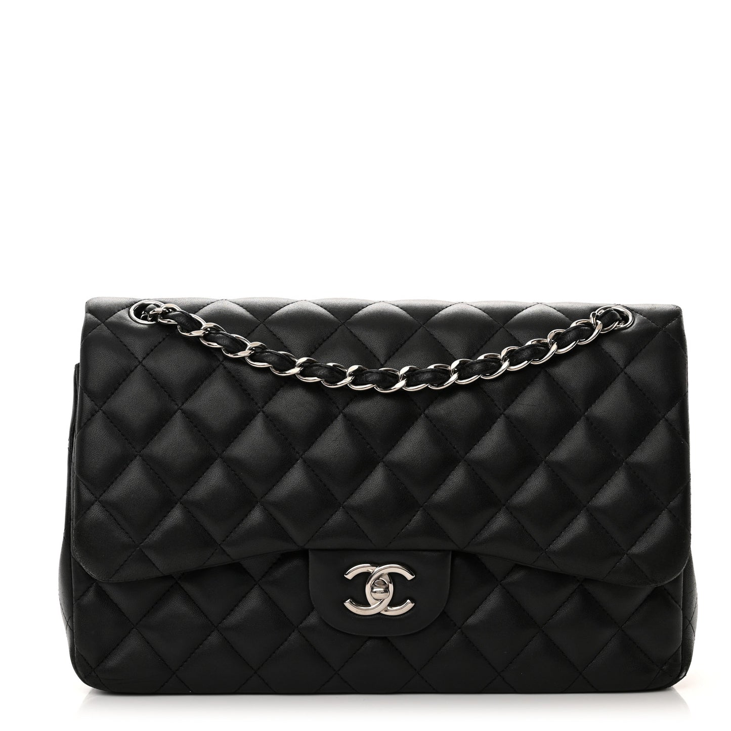 Lambskin Quilted Jumbo Double Flap Black