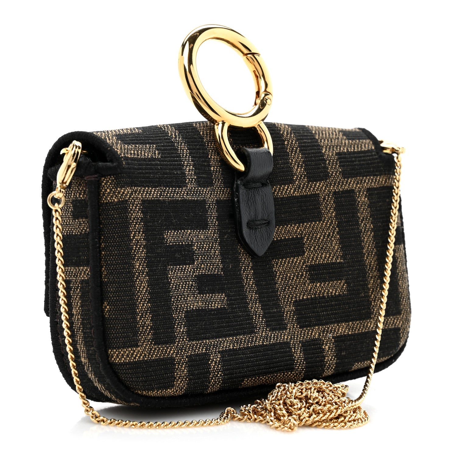 Fendi Fabric Jacquard FF 1974 Nano Baguette Charm Tobacco Moro Black 3 of 10