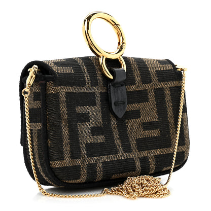 Fendi Fabric Jacquard FF 1974 Nano Baguette Charm Tobacco Moro Black 3 of 10