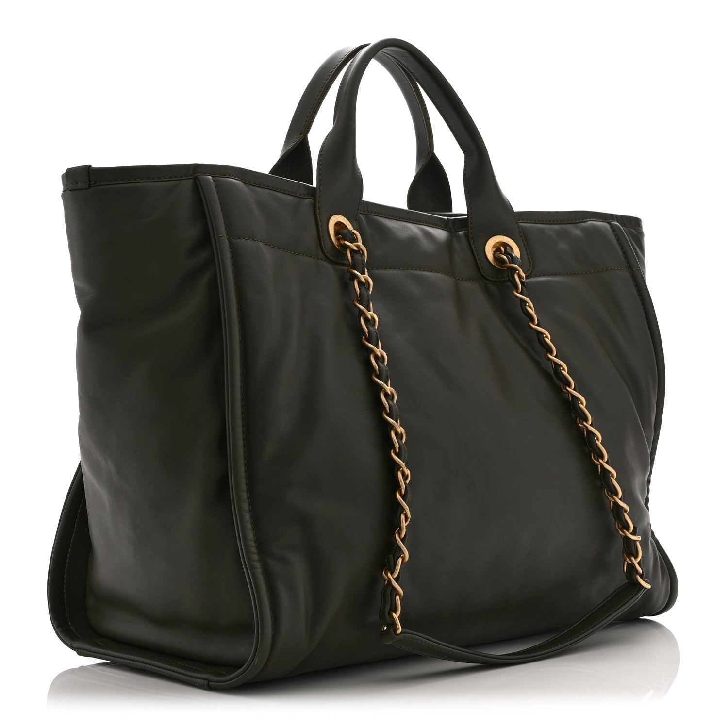 Chanel Calfskin Embossed Medium Deauville Tote Khaki 4 of 13