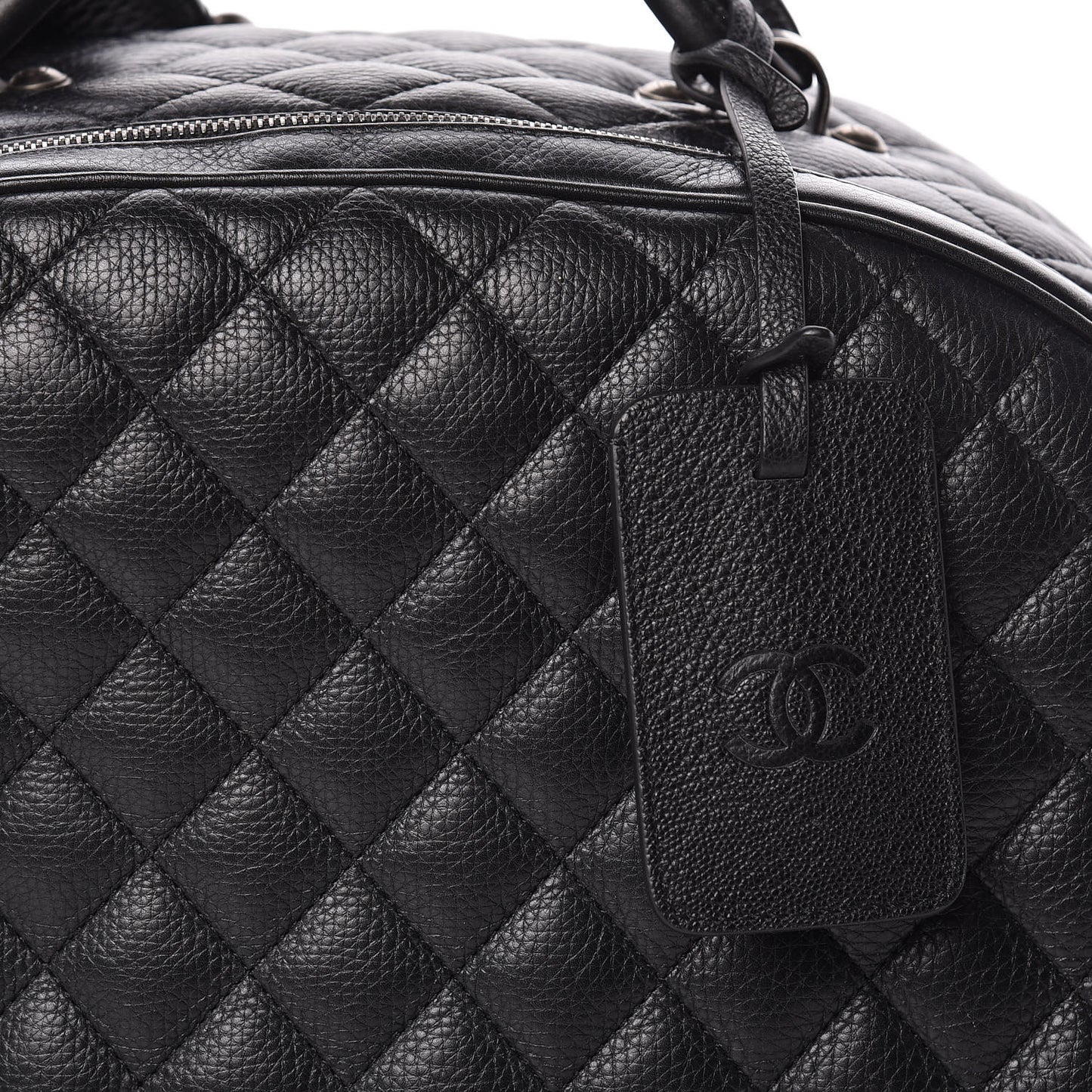 Calfskin Quilted Large Airlines Round Trip Bowling Bag Black