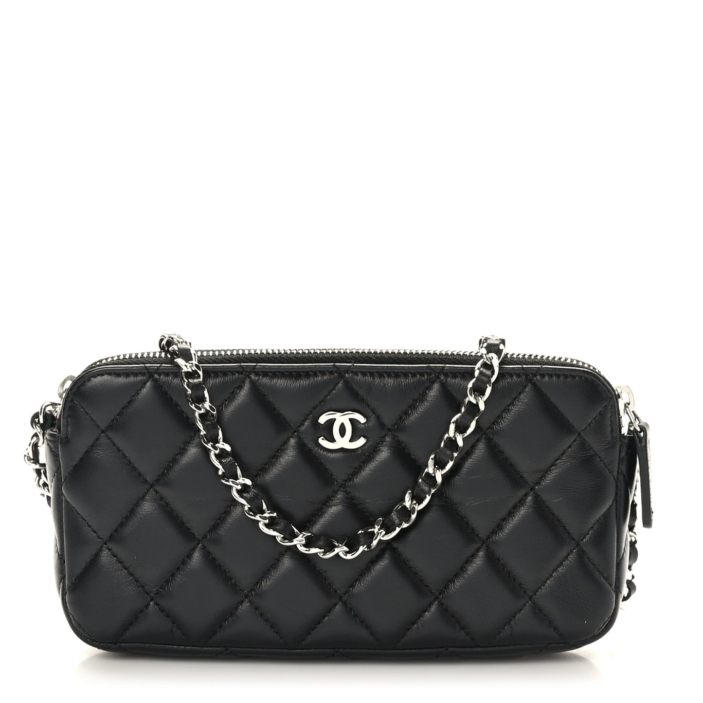 Lambskin Quilted Small Clutch With Chain Black
