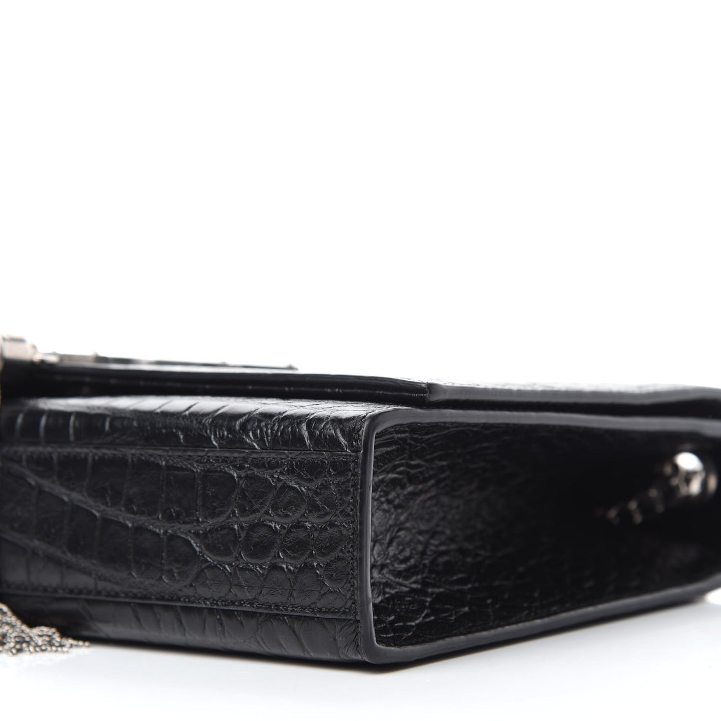 Calfskin Crocodile Embossed Medium Classic Monogram Kate Tassel Satchel Black
