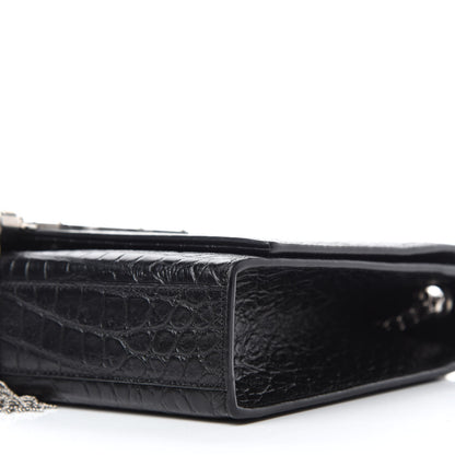 Saint Laurent Calfskin Crocodile Embossed Medium Classic Monogram Kate Tassel Satchel Black 7 of 10