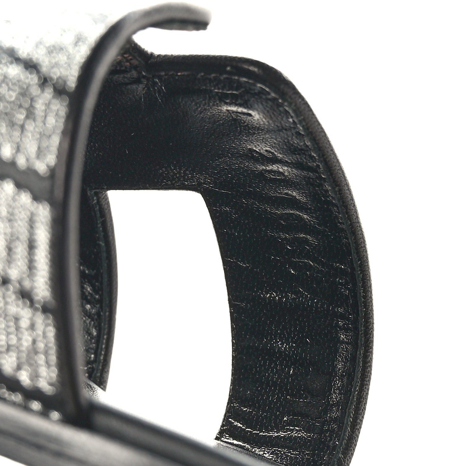 Hermes Calfskin Embroidered Oran Sandals 37.5 Black Gris Argente 6 of 9