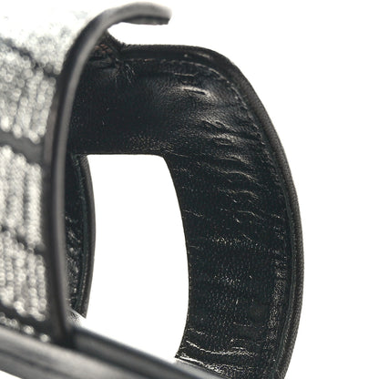 Hermes Calfskin Embroidered Oran Sandals 37.5 Black Gris Argente 6 of 9