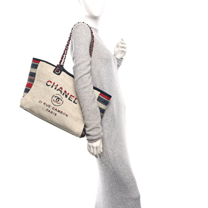 Chanel Striped Canvas Medium Deauville Tote Beige 2 of 12