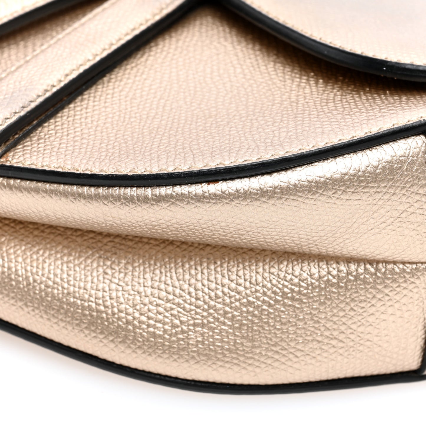 Metallic Grained Calfskin Saddle Bag Gold