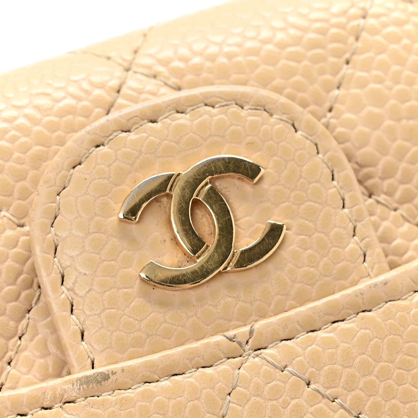 Caviar Quilted Flap Card Holder Wallet Beige