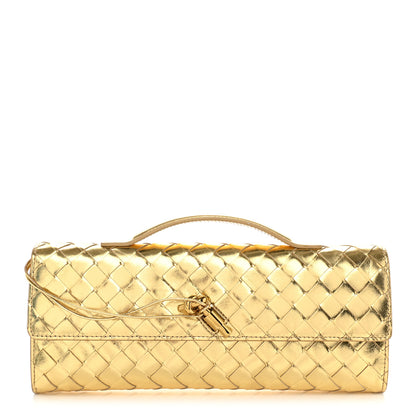 Bottega Veneta Metallic Lambskin Intrecciato Long Andiamo Top Handle Clutch Gold 1 of 11