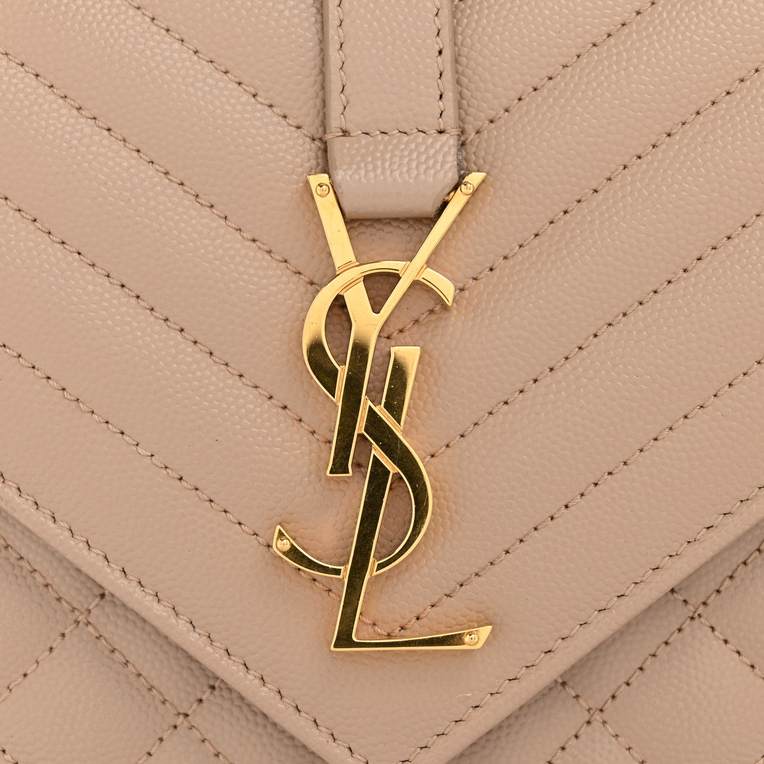Saint Laurent Grain De Poudre Textured Mixed Matelasse Triquilt Medium Monogram Satchel Dark Beige 11 of 11