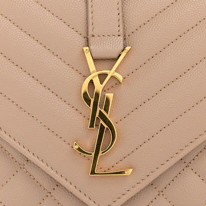 Saint Laurent Grain De Poudre Textured Mixed Matelasse Triquilt Medium Monogram Satchel Dark Beige 11 of 11