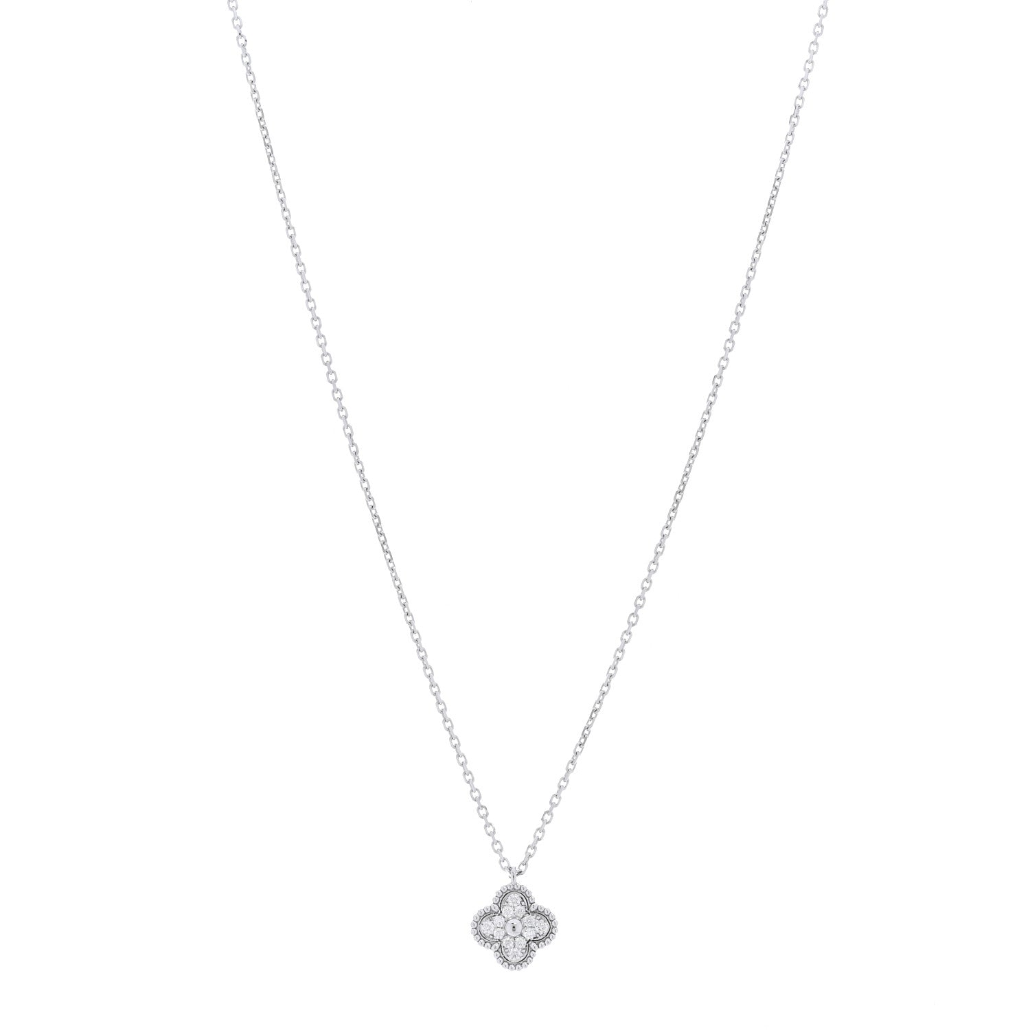 Van Cleef & Arpels 18K White Gold Diamond Sweet Alhambra Pendant Necklace 1 of 4