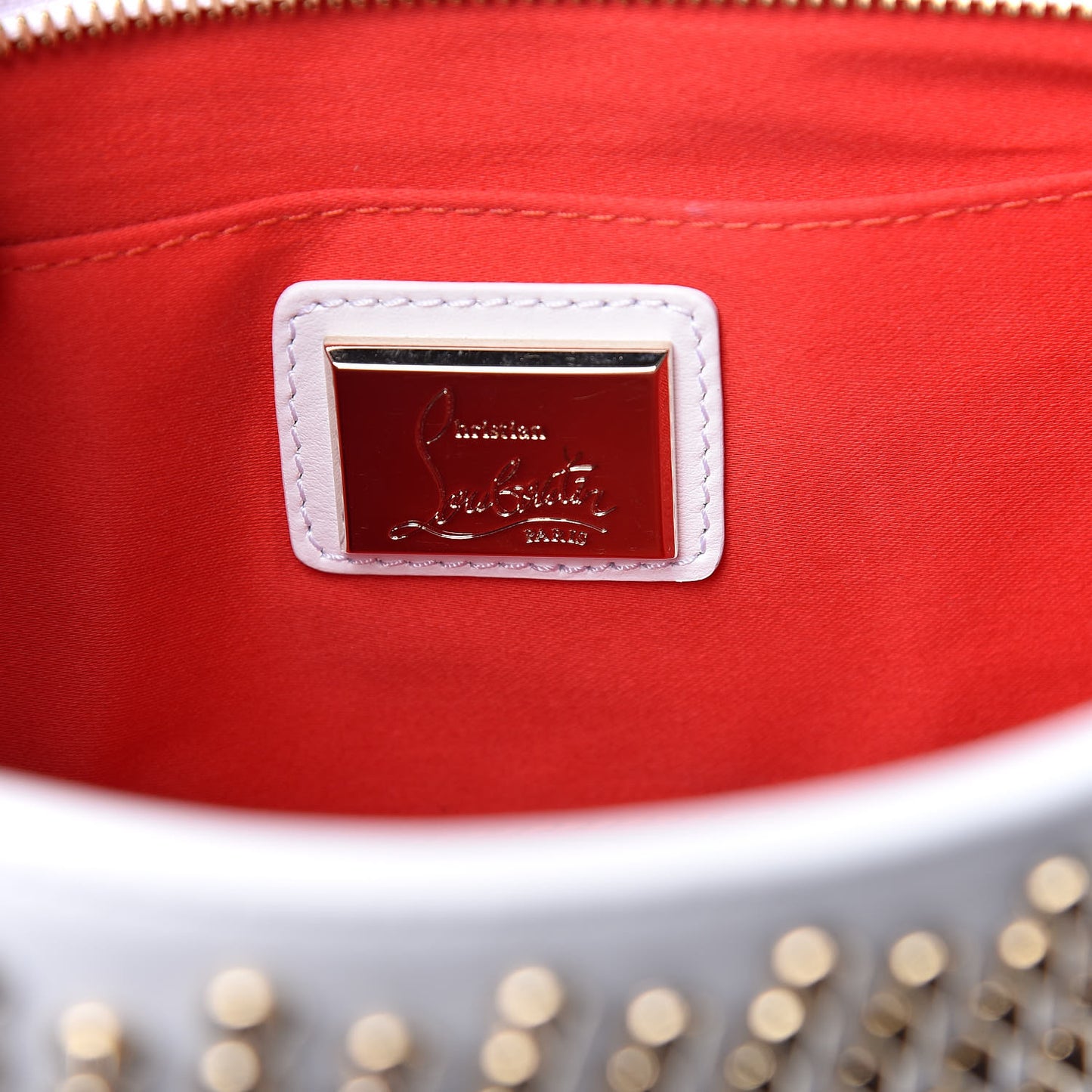 Calfskin Studded Loubiposh Chain Clutch White Gold