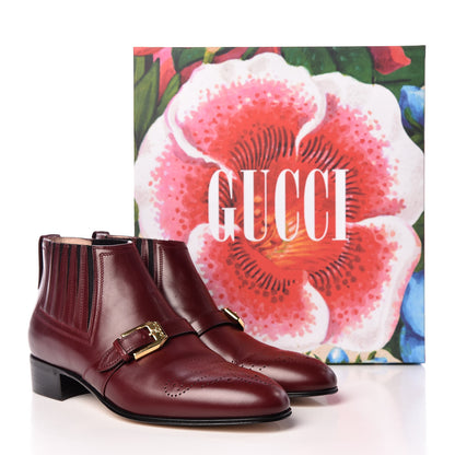 Gucci New Waxed Calfskin Womens G Medallion Toe Ankle Boots 37 Red Bordeaux 9 of 9