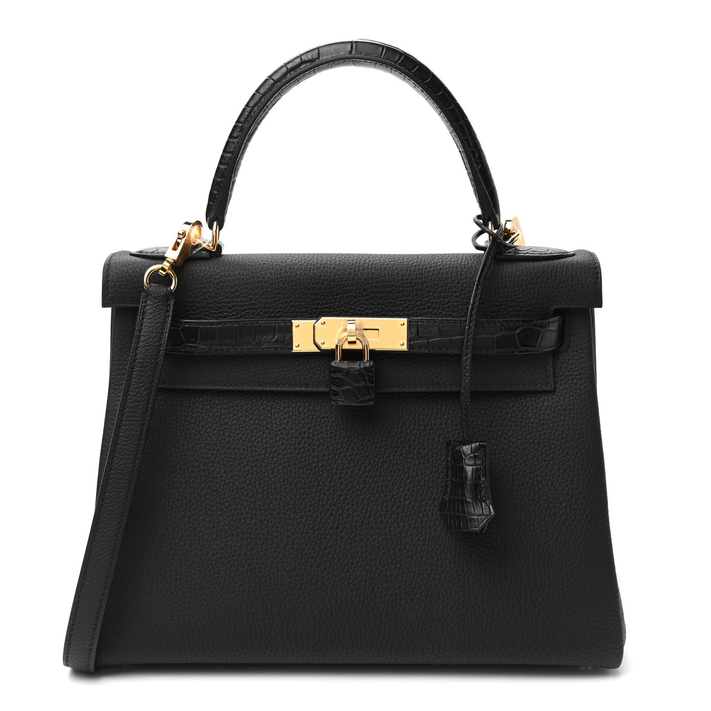 Togo Matte Porosus Crocodile Kelly Retourne Touch 28 Black