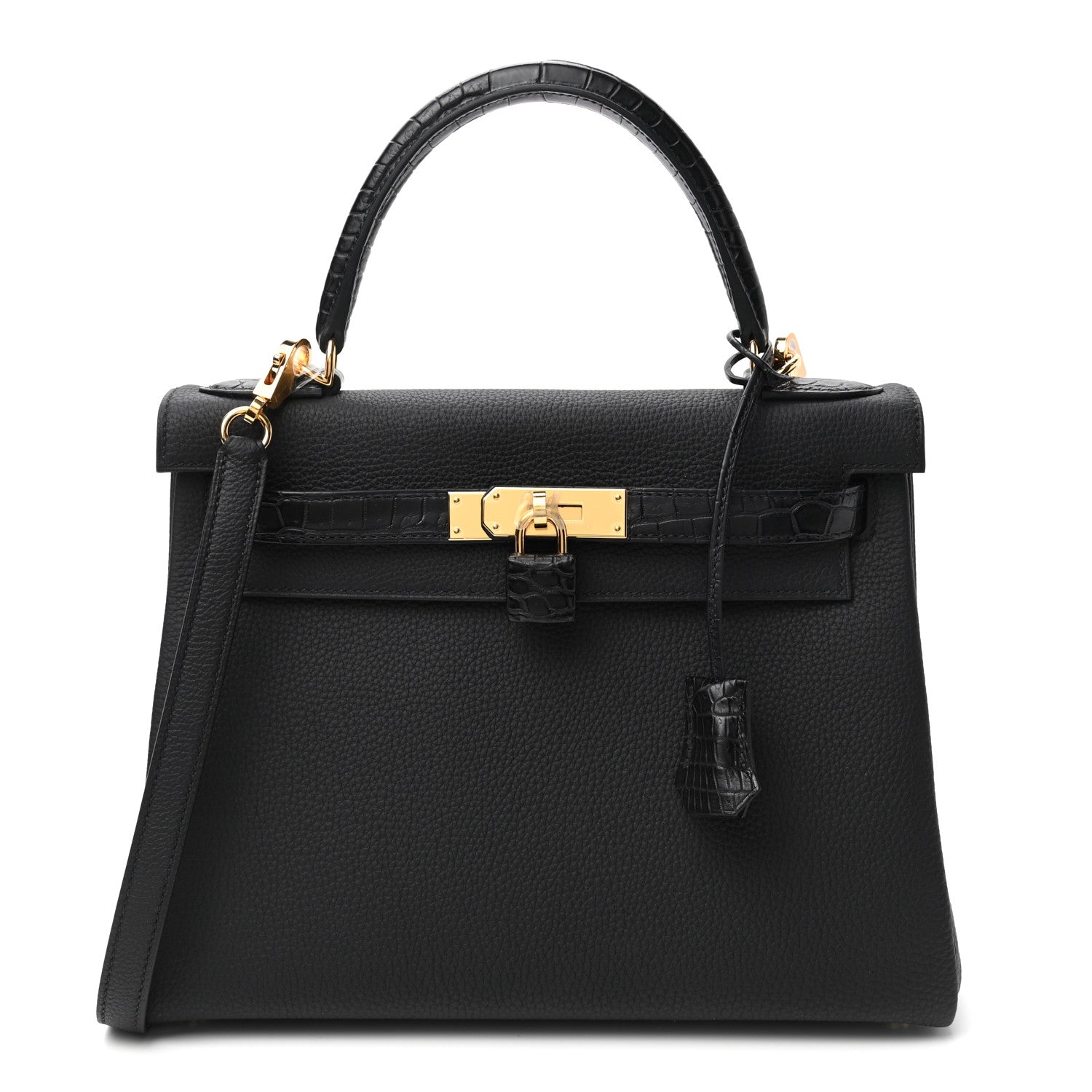 Hermes Togo Matte Porosus Crocodile Kelly Retourne Touch 28 Black 1 of 10