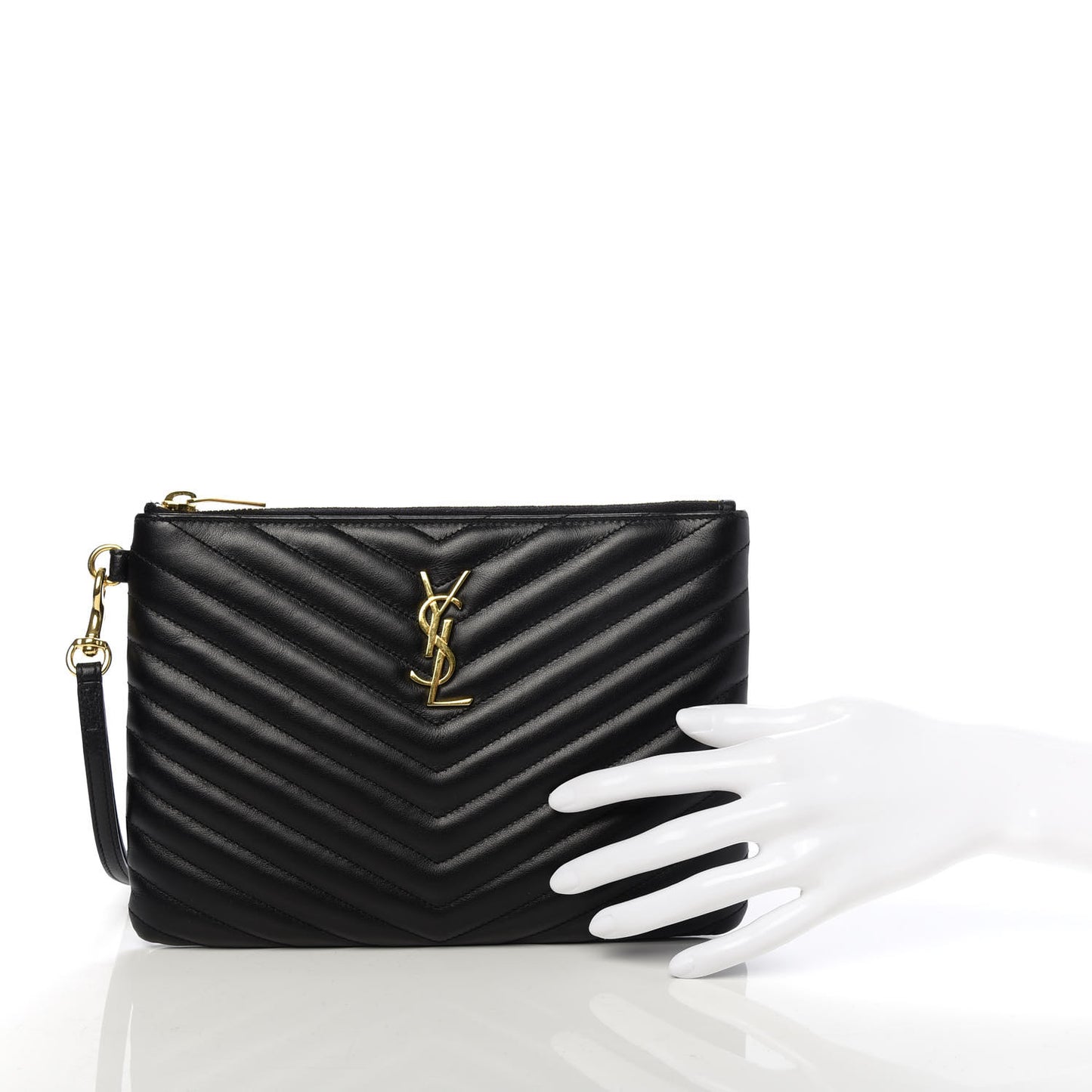 Calfskin Matelasse Chevron Monogram A5 Wristlet Black