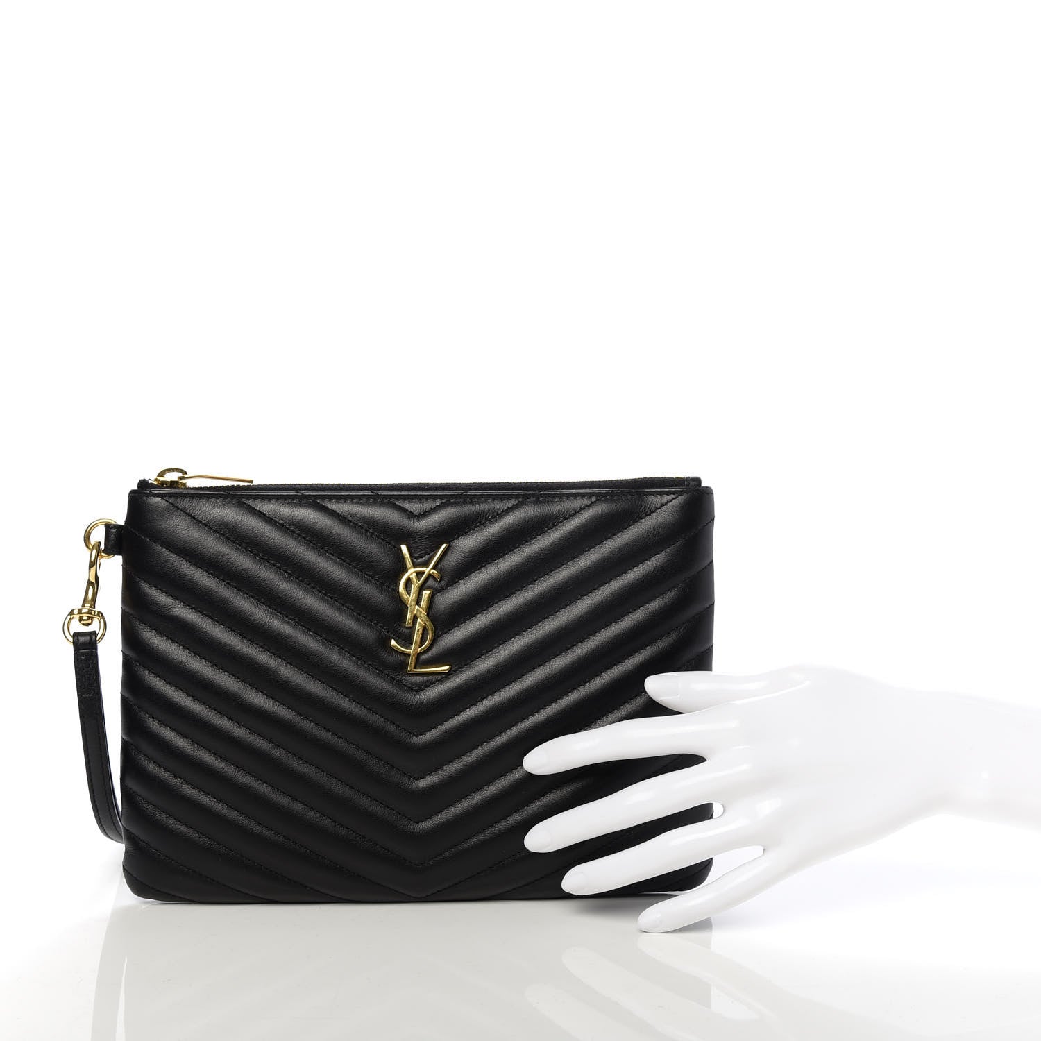 Saint Laurent Calfskin Matelasse Chevron Monogram A5 Wristlet Black 2 of 8