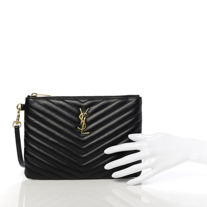 Saint Laurent Calfskin Matelasse Chevron Monogram A5 Wristlet Black 2 of 8