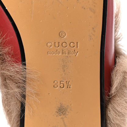 Gucci Betis Glamour Calfskin Fur Womens Princetown Slippers 35.5 Hibiscus Red Naturale 7 of 13