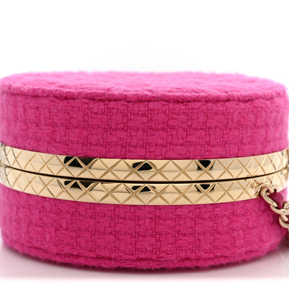 Chanel Metal Tweed Quilted Round Lock Frame Vanity Clutch With Chain Pink 9 of 9