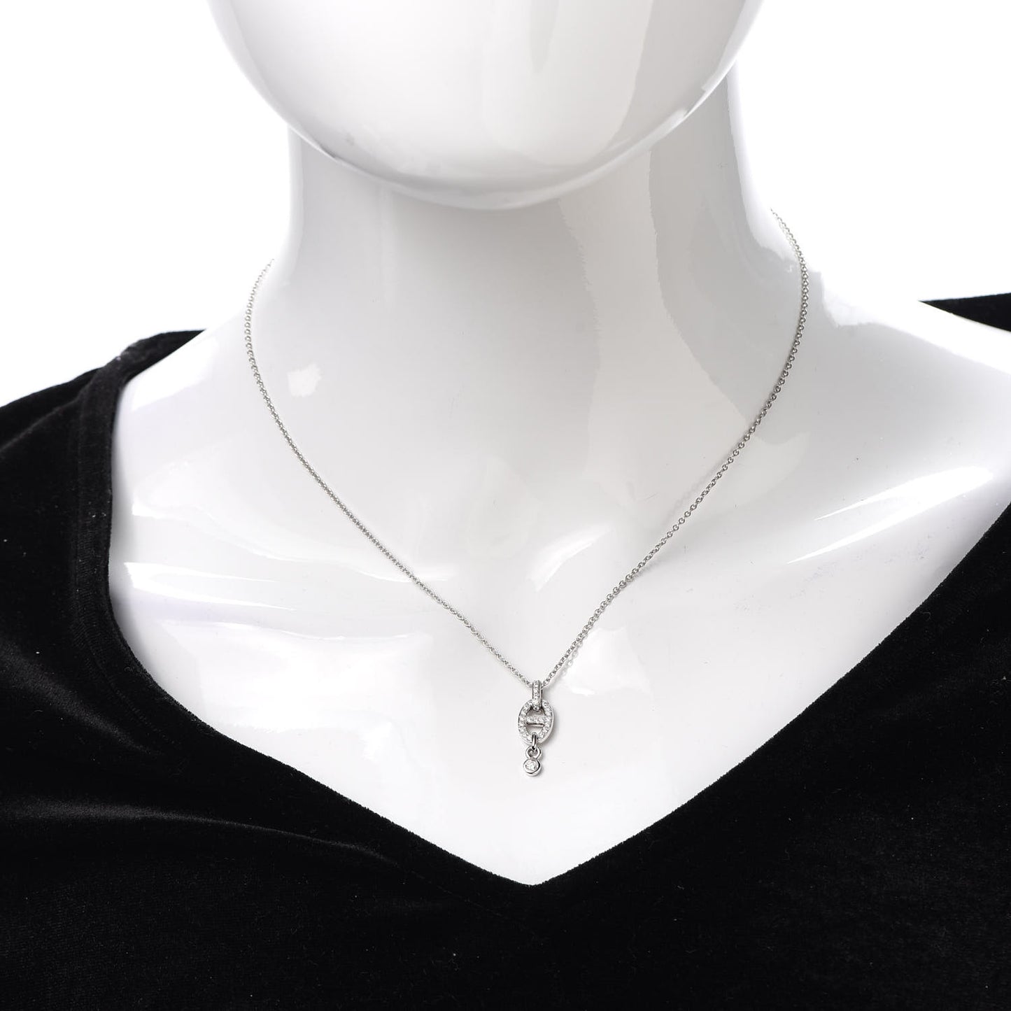 18K White Gold Diamond PM Chaine d'Ancre Enchainee Necklace