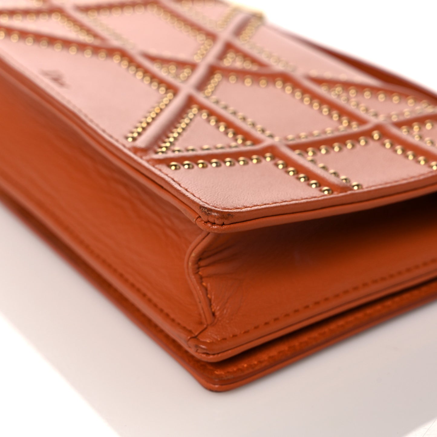 Calfskin Studded Diorama Top Handle Wallet on Chain Pouch Orange