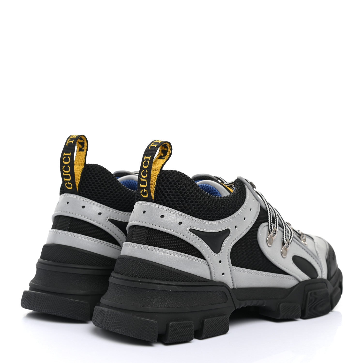Gucci X SEGA Mesh Technical Canvas Calfskin Reflective Mens Flashtrek Sneakers 9.5 Silver Black 4 of 7