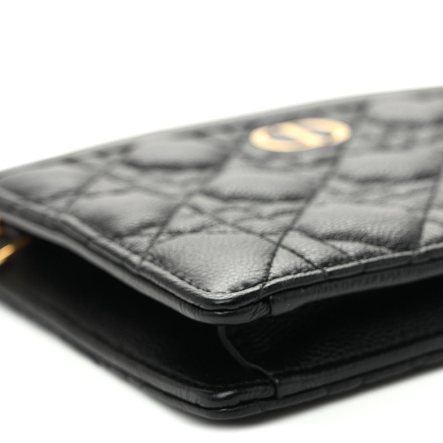 Calfskin Cannage Caro Zipped Pouch With Chain Black