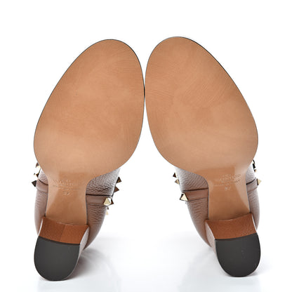 Valentino Garavani Pebbled Calfskin Rockstud Double Buckle 70mm Block Heel Ankle Boots 37 Tobacco 5 of 9