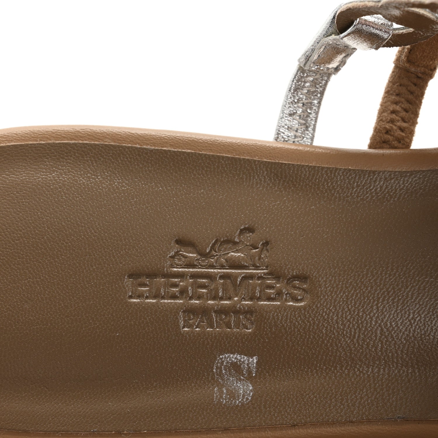 Hermes Metallic Nappa Suede Chaine d'Ancre Nude Sandals 36 Beige Sable Gris Argente 8 of 10