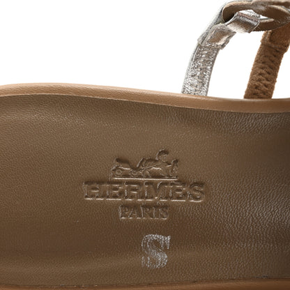 Hermes Metallic Nappa Suede Chaine d'Ancre Nude Sandals 36 Beige Sable Gris Argente 8 of 10