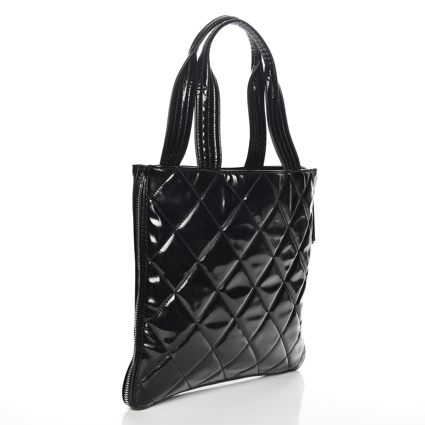Patent Quilted Expandable CC Shoping Tote Black