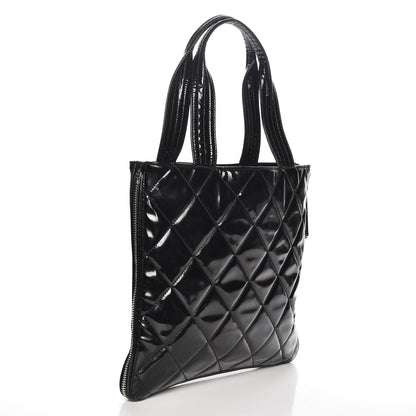 Chanel Patent Quilted Expandable CC Shoping Tote Black 3 of 7