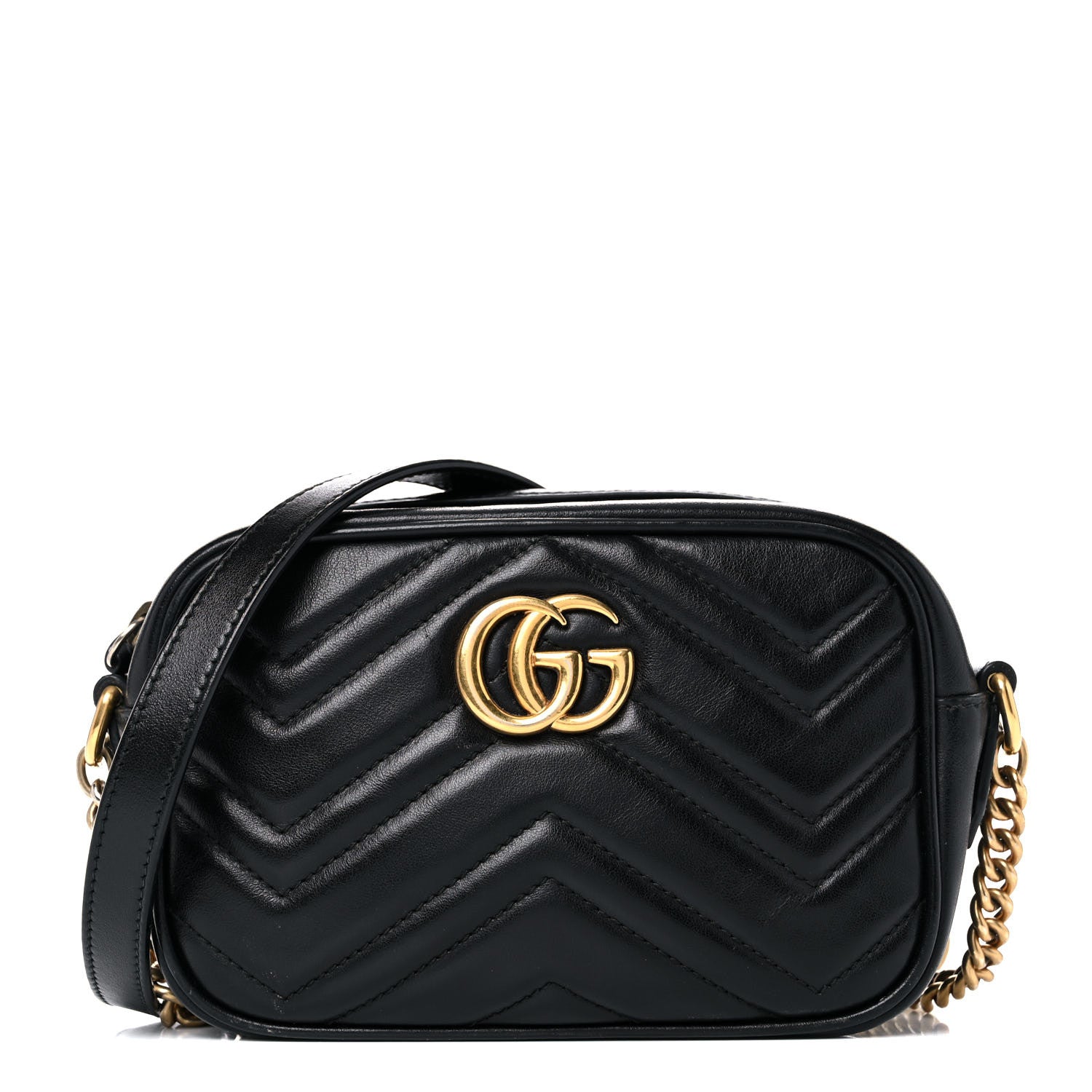 Gucci Calfskin Matelasse Mini GG Marmont Chain Shoulder Bag Black 1 of 14