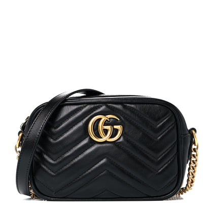 Gucci Calfskin Matelasse Mini GG Marmont Chain Shoulder Bag Black 1 of 14