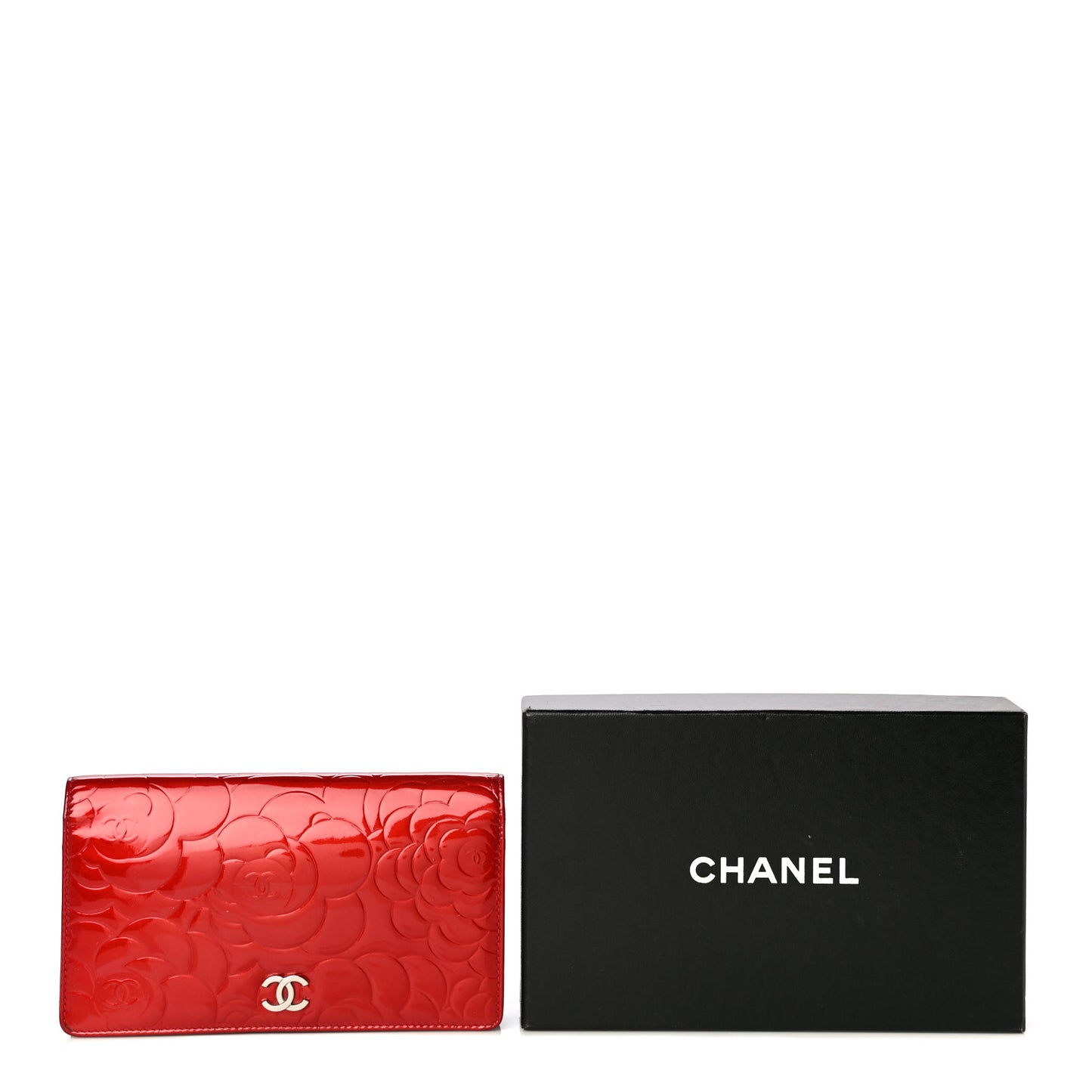 Patent Camellia Embossed Yen Wallet Red