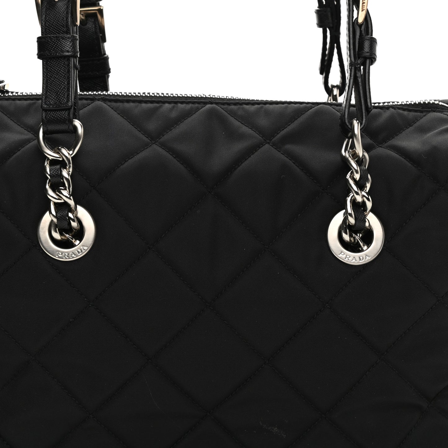 Nylon Tessuto Quilted Chain Shoulder Bag Black