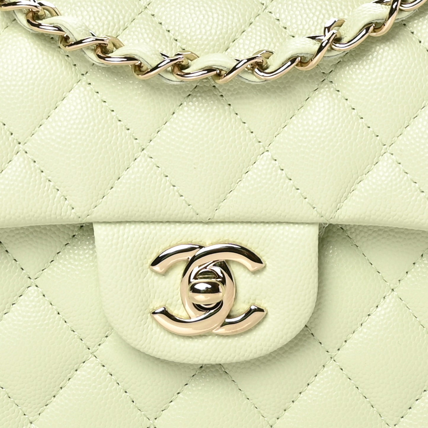 Caviar Quilted Small Double Flap Light Green