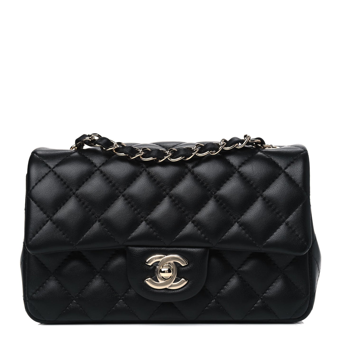 Lambskin Quilted Mini Rectangular Flap Black