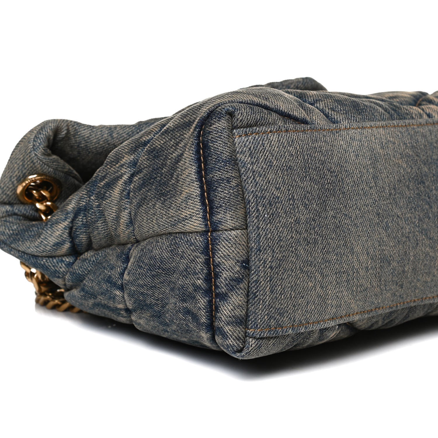 Saint Laurent Denim Quilted Small Loulou Puffer Monogram Chain Satchel Rodeo Blue 9 of 13