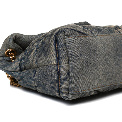 Saint Laurent Denim Quilted Small Loulou Puffer Monogram Chain Satchel Rodeo Blue 9 of 13