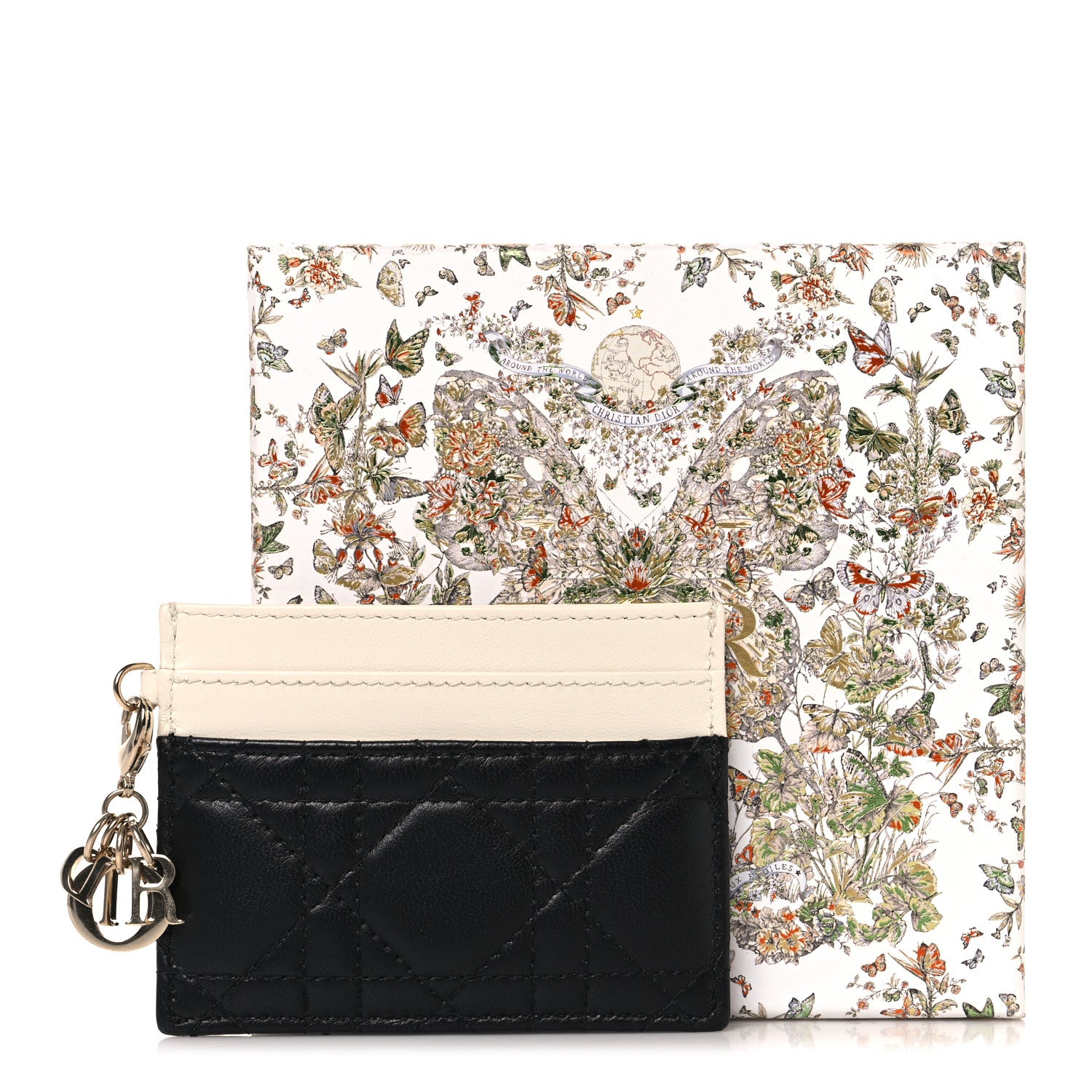 Christian Dior Lambskin Cannage Lady Dior Card Holder Black White 8 of 8