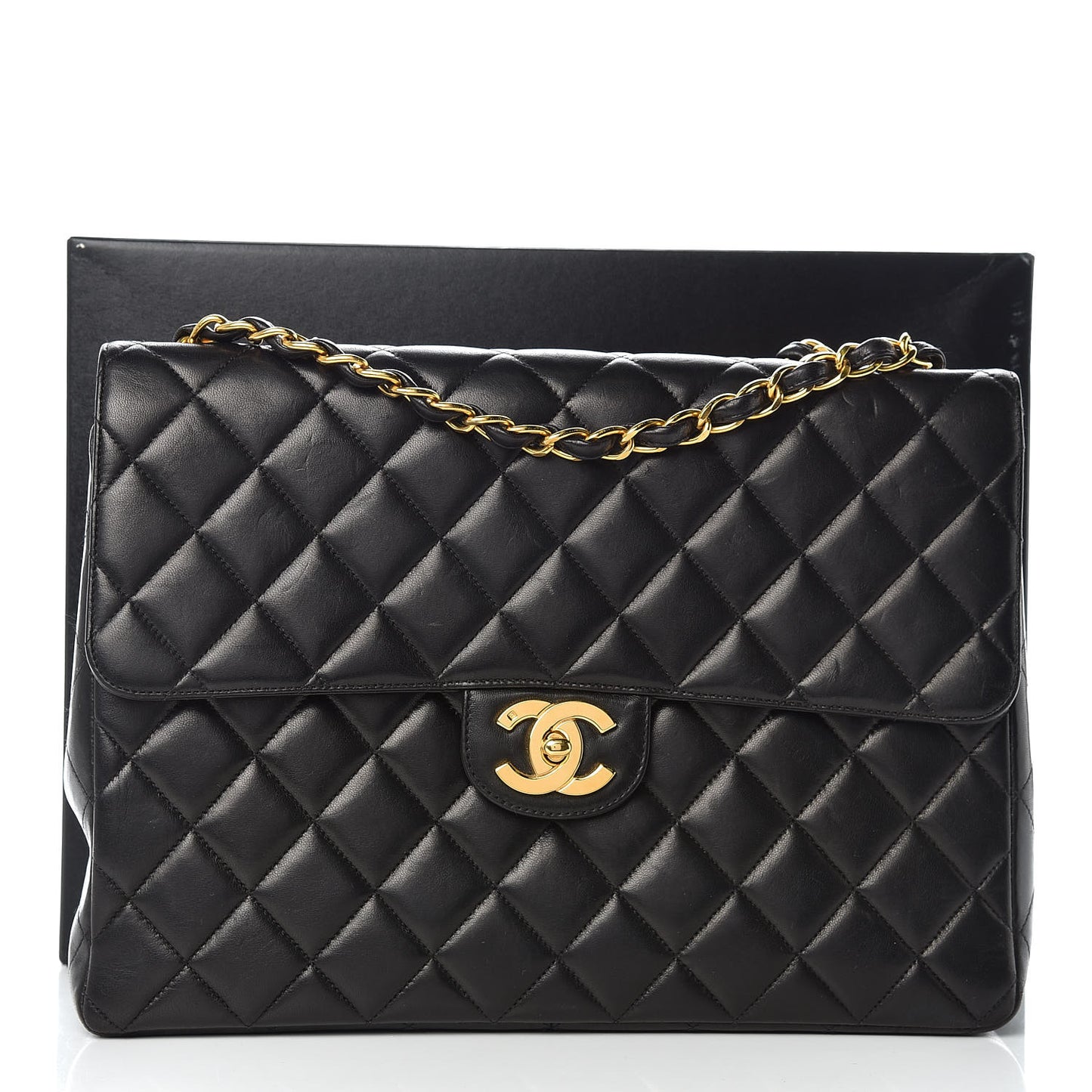 Lambskin Quilted Jumbo Single Flap Black