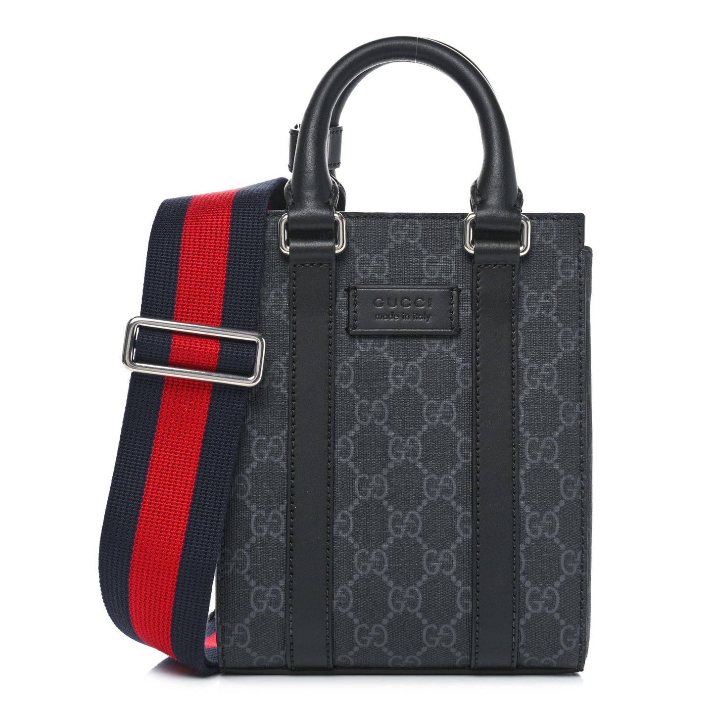 GG Supreme Monogram Appia Calfskin Web Mini Tote Bag Black