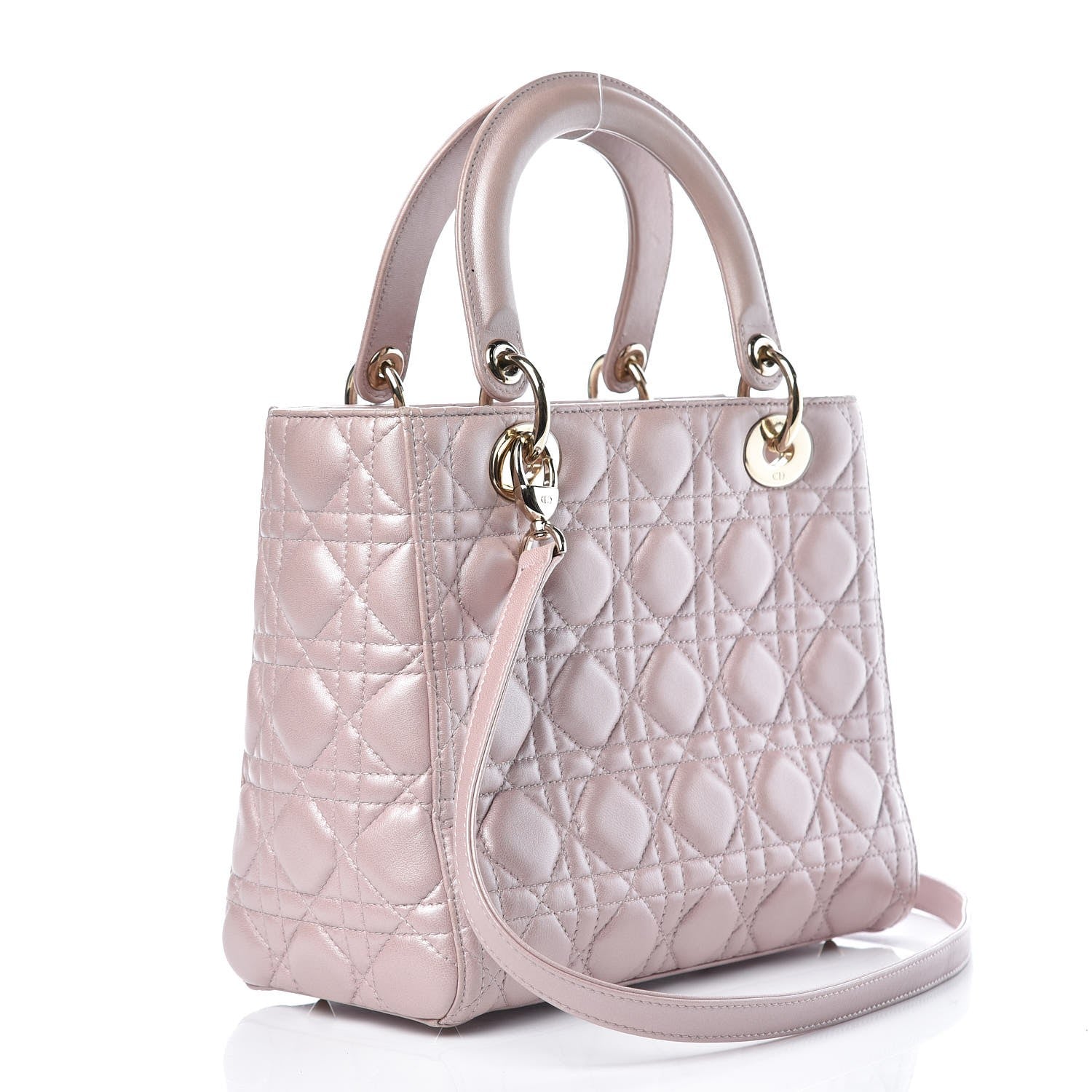 Christian Dior Pearly Lambskin Cannage Medium Lady Dior Lotus 3 of 16