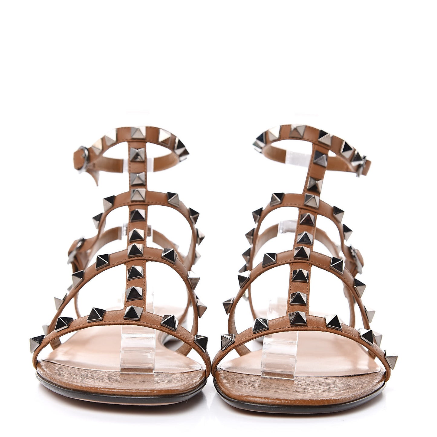 Calfskin Rockstud Gladiator Flat Sandals 36.5 Bright Cognac