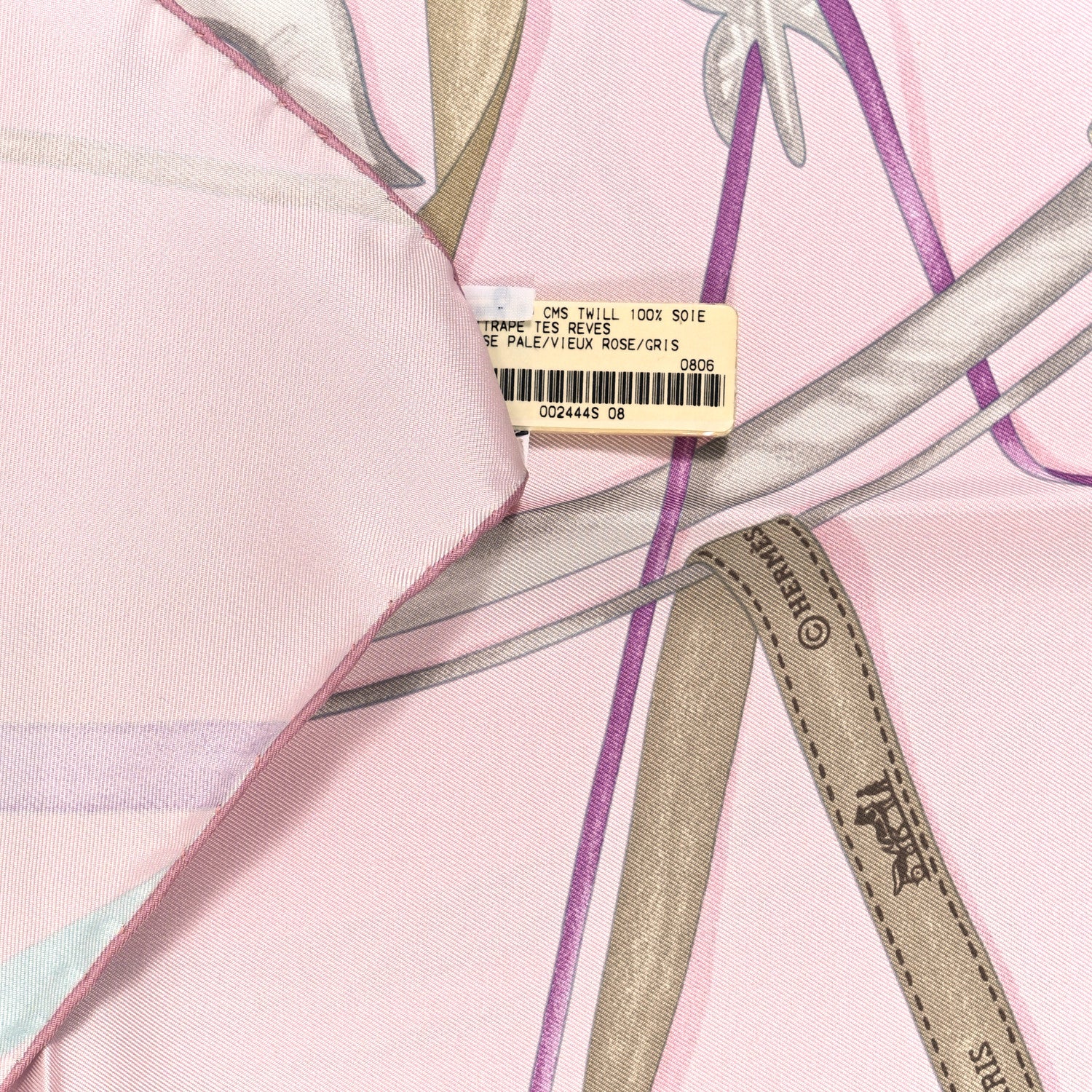 Hermes Silk Attrape Tes Reves Scarf 90 Rose Pale Vieux Rose Gris 2 of 3